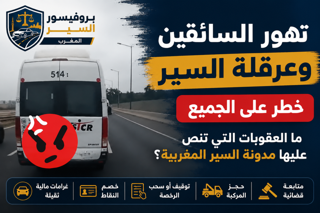 تعرف على مفهوم القيادة المتهورة وعرقلة السير في المغرب، وأبرز العقوبات التي تنص عليها مدونة السير المغربية، وكيفية تجنب المخالفات وحماية رخصة السياقة.